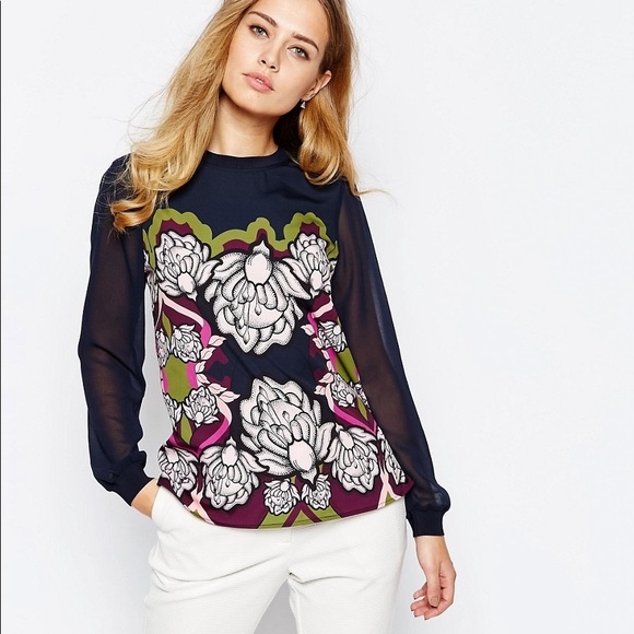 Ted Baker Tops - Ted Baker Naylia Surreal Tapestry Long Sleeve Blouse Size 2